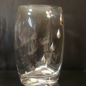 Crystalite AREZZO Czech Heavy Lead Crystal Vase 10" 925 Silver Drops Accents